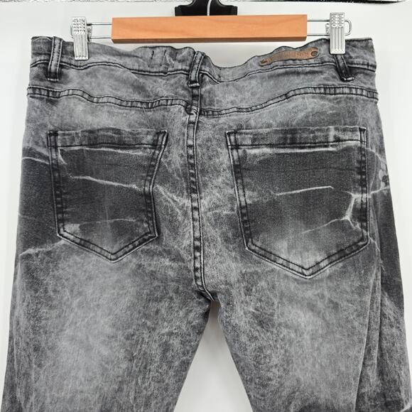 Evolution In Design Men's Acid Wash Tie Dye Stretch Skinny Jeans Gray Size 34x34 - Picture 4 of 11